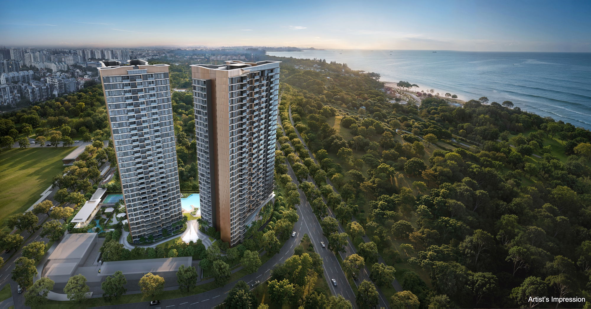 Vela Bay aerial view towards the coast, artist's impression